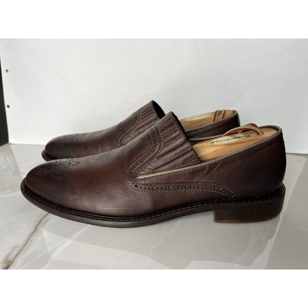 J&M Johnston Murphy Loafers Slip On Mens Brown Leather Dress Shoes Sz 9 M Italy - Picture 9 of 13
